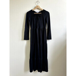Velvet Torch Women's Size S Round Neck Long Sleeve Tie midi Back Dress black